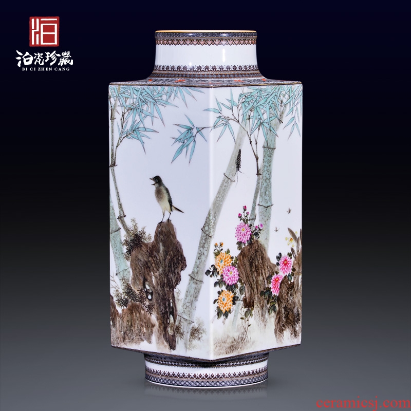 Jingdezhen ceramics hand - made pastel sifang dress and home decoration collection of new Chinese style antique vase