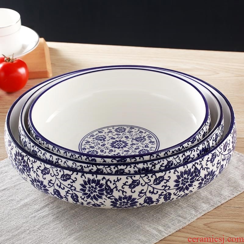 Super large blue and white soup bathtub cubicle ceramic household large bowl of noodles bowl tableware of ltd. fish pickled fish bowl