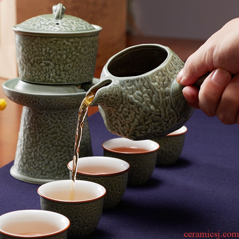 St up fang tea set home stone mill lazy creative ceramic teapot kung fu tea cup half full automatic tea