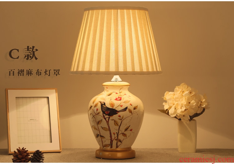 The Desk lamp of bedroom the head of a bed lamp sitting room of the new Chinese style restoring ancient ways American European rural warm warm light ceramic Desk lamp of the remote control