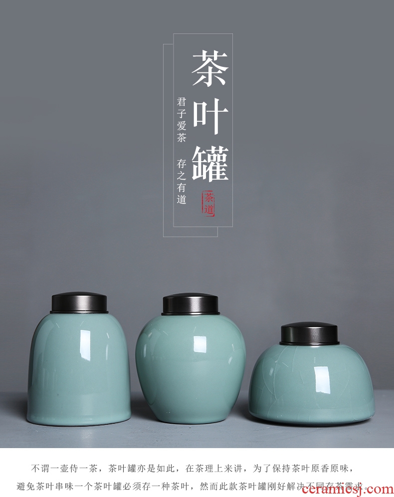 Auspicious edge metal ceramic tea pot celadon sealed tank cover cover save tea storage tank Japanese household moistureproof POTS