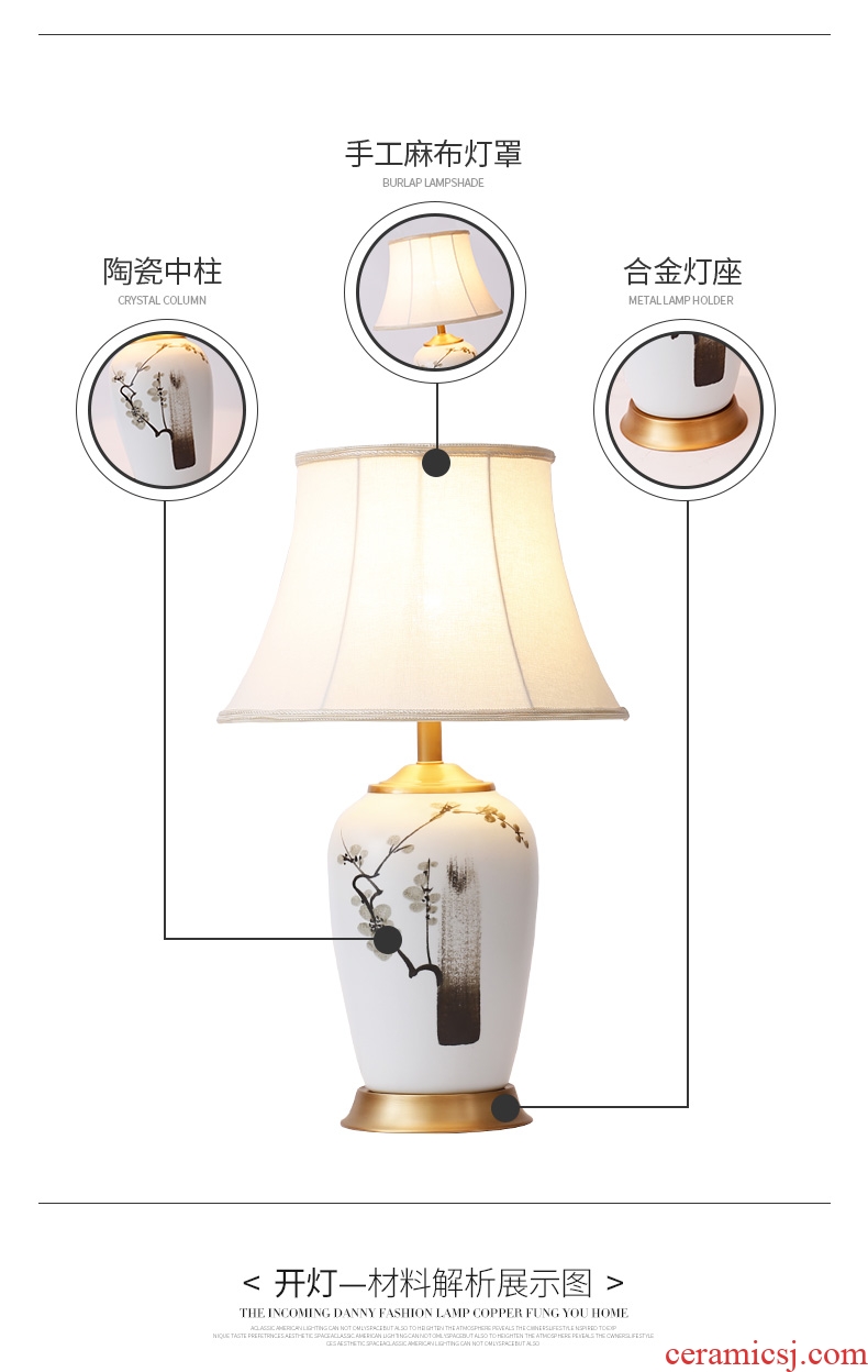 Chinese zen hand - made ceramic desk lamp of new Chinese style living room bedroom berth lamp decoration modern retro warmth