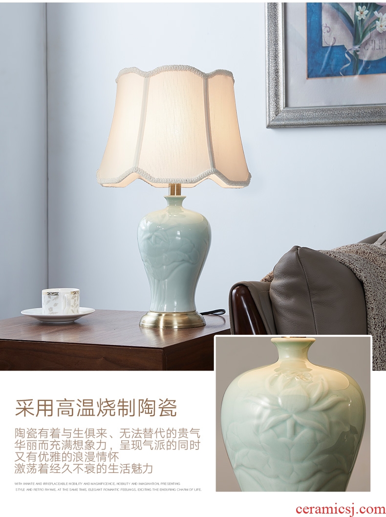 American ceramic desk lamp lamp of bedroom the head of a bed I and contracted creative new Chinese style wedding home sitting room sweet got connected