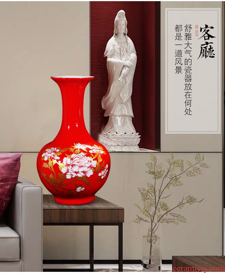 Jingdezhen ceramics peach blossom put water point three - piece vase furnishing articles large Chinese ancient frame sitting room adornment - 592144159230