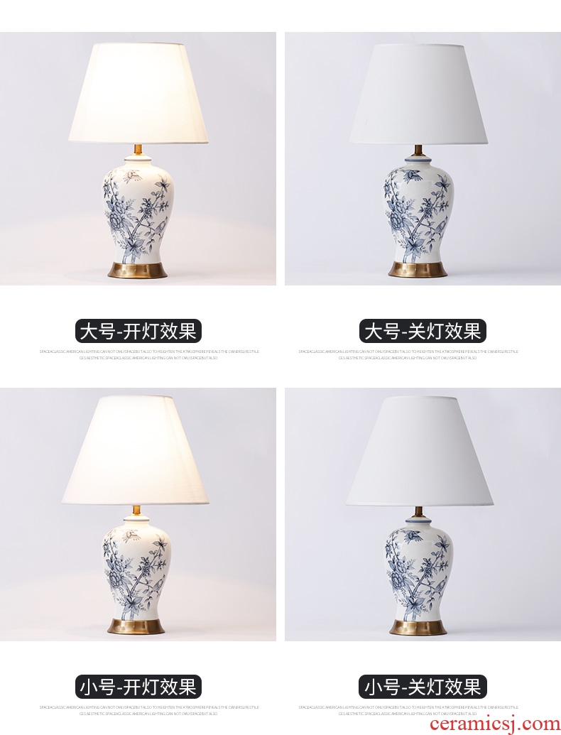 The New Chinese blue and white porcelain lamp classical key-2 luxury vintage American ceramic bedroom the head of a bed lamp is contracted and I sitting room