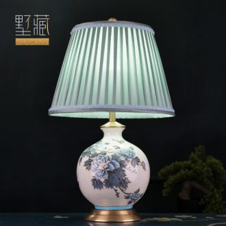 American desk lamp ceramic decoration art of I and contracted hand - made peony copper whole sitting room the bedroom of the head of a bed sitting room lamps and lanterns
