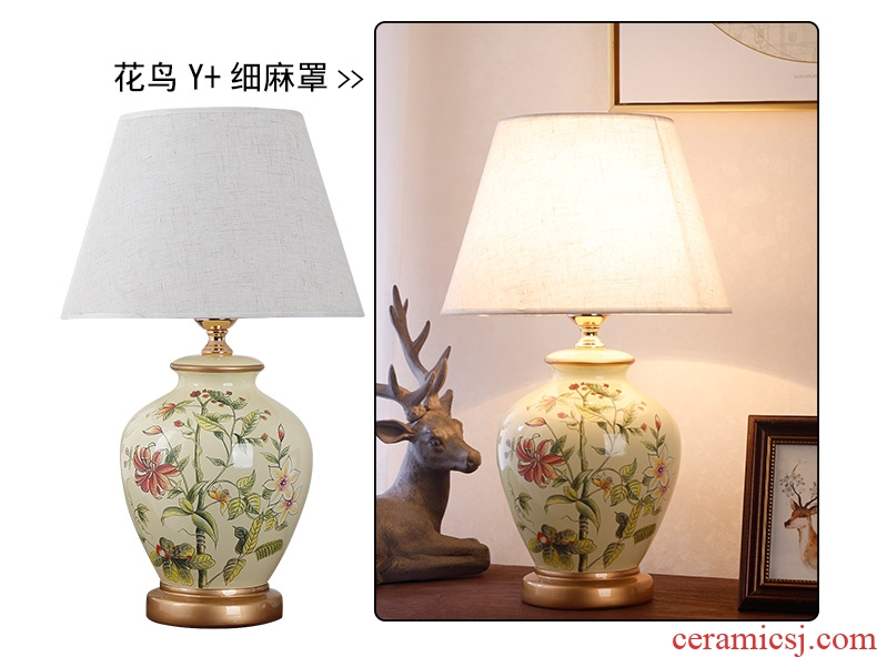 Ceramic lamp American bedroom living room study of new Chinese style restoring ancient ways European - style decorative lamps and lanterns is I warm bedside lamp