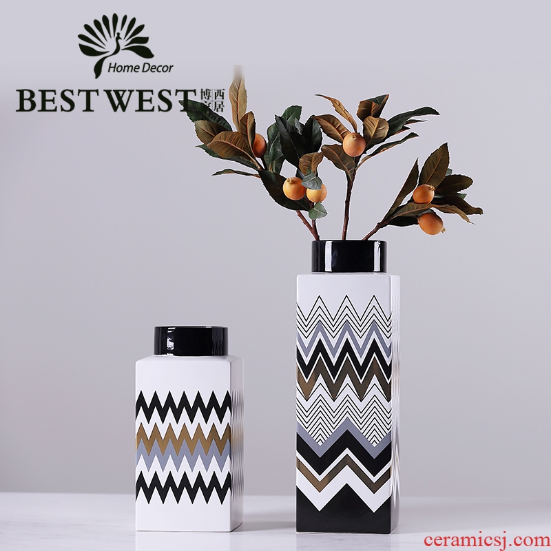 【 for 】 contracted ceramic vase geometric painting dried flowers flower arrangement China household creative crafts are sitting room