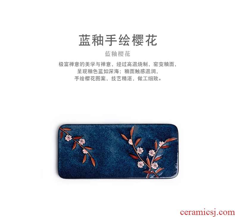 Qiu time household kung fu tea tea accessories blue glaze cherry blossom put hand - made ceramic tea saucer retainer plate dry terms plate