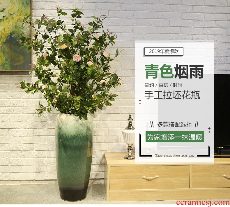 Jingdezhen ceramics green glaze landscape painting and calligraphy tube quiver scroll sitting room place, the study of large cylinder vase - 579172110912