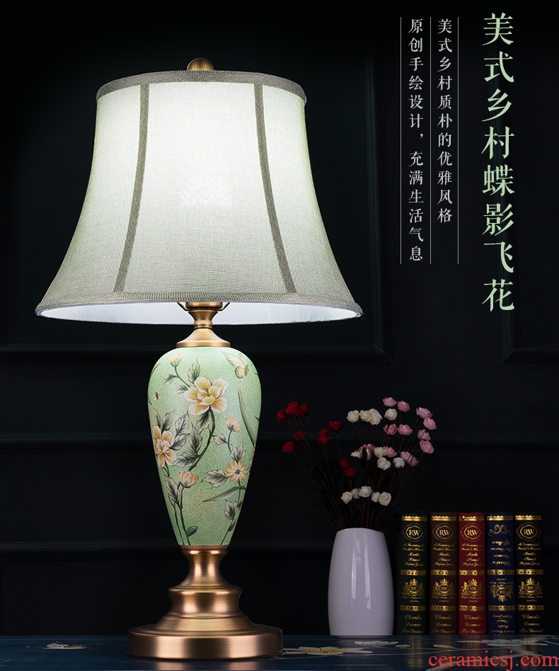 American modern hand - made lamp decoration ceramics art pattern copper whole sitting room the bedroom of the head of a bed of new Chinese style lamps and lanterns