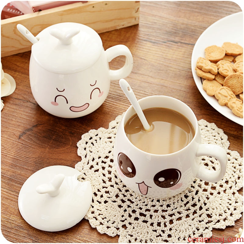 Cup of coffee cup milk cup mark cup with cover glass ceramic cup with a spoon creative lovely princess with cover