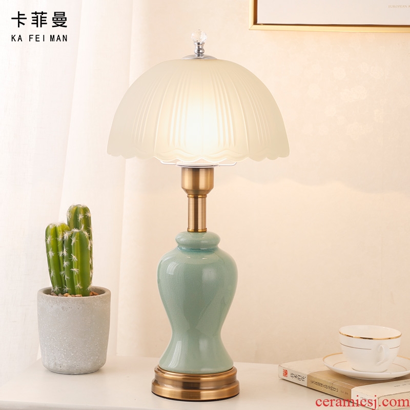 American ceramic desk lamp light household I and contracted romantic and warm touch of bedroom the head of a bed is adjustable light bedside table lamp