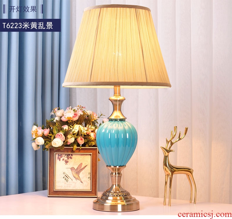 Lamp decoration American ceramic desk Lamp of bedroom the head of a bed is contracted household creative modern marriage room warm light sweet got connected