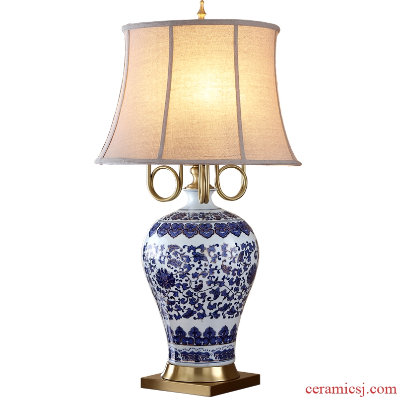 Santa marta tino new three full copper arm the colour blue and white porcelain ceramic desk lamp large villa