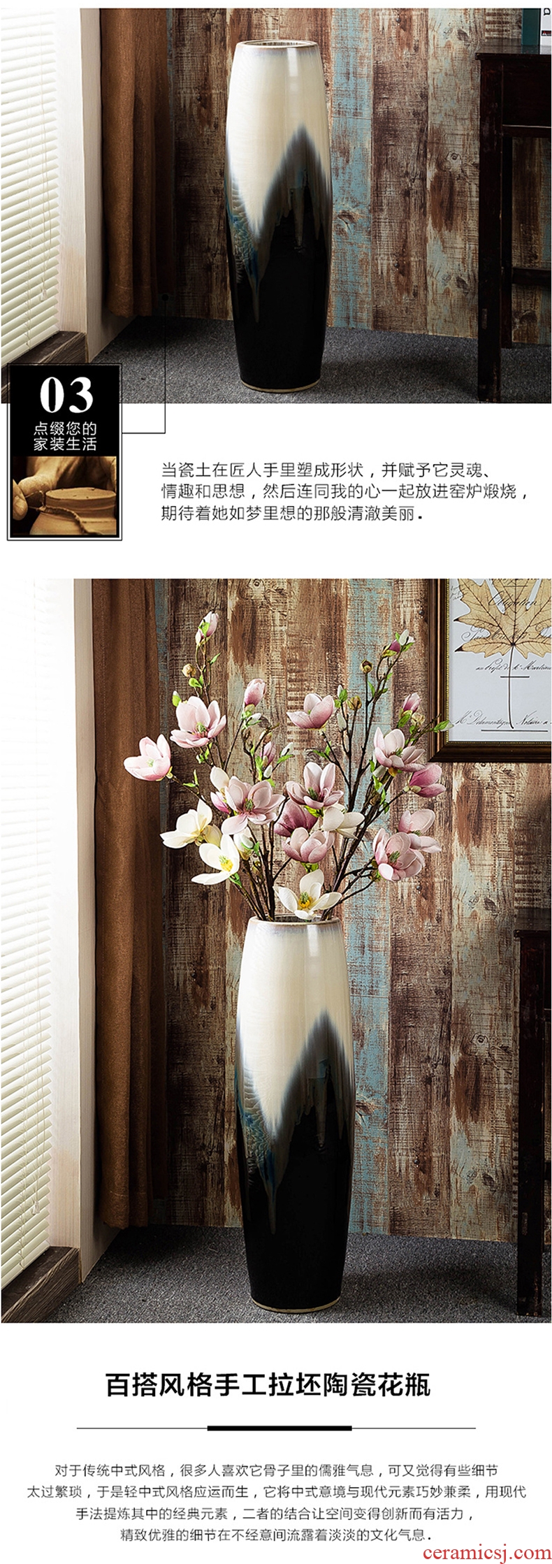 Jingdezhen ceramic vases, flower arrangement sitting room ground large dried flowers, white ceramic porcelain ornaments porch decoration - 597888230667