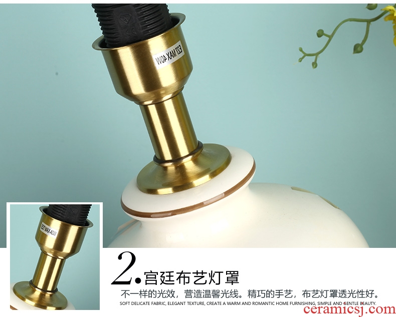 American whole copper ceramic desk lamp LED the study of bedroom the head of a bed is contracted sweet flowers and birds move between example chandeliers