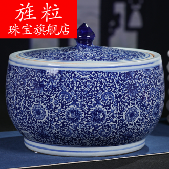 Continuous grain of jingdezhen blue and white tea cake tin, household ceramics pu 'er tea cake tea pot storage tanks