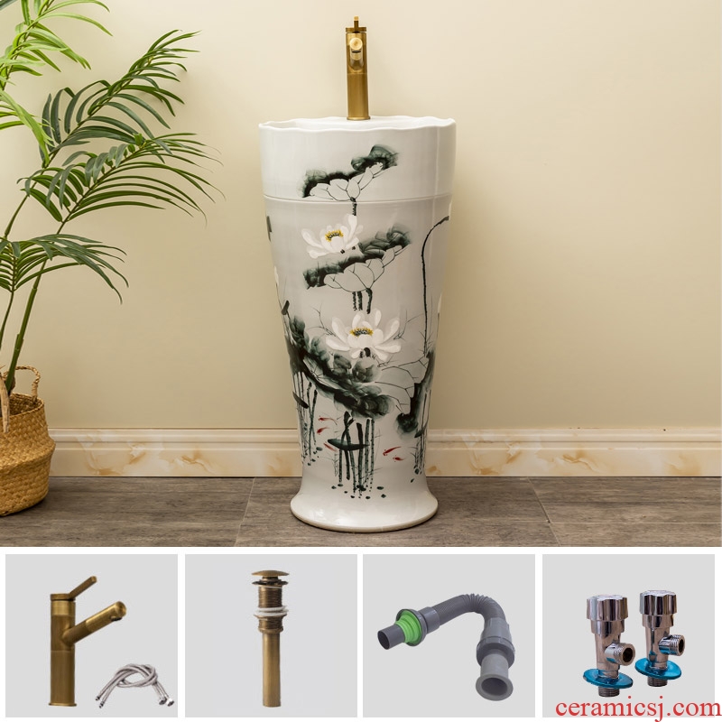 Lotus ceramic column basin floor type restoring ancient ways an outdoor courtyard lavatory toilet lavabo