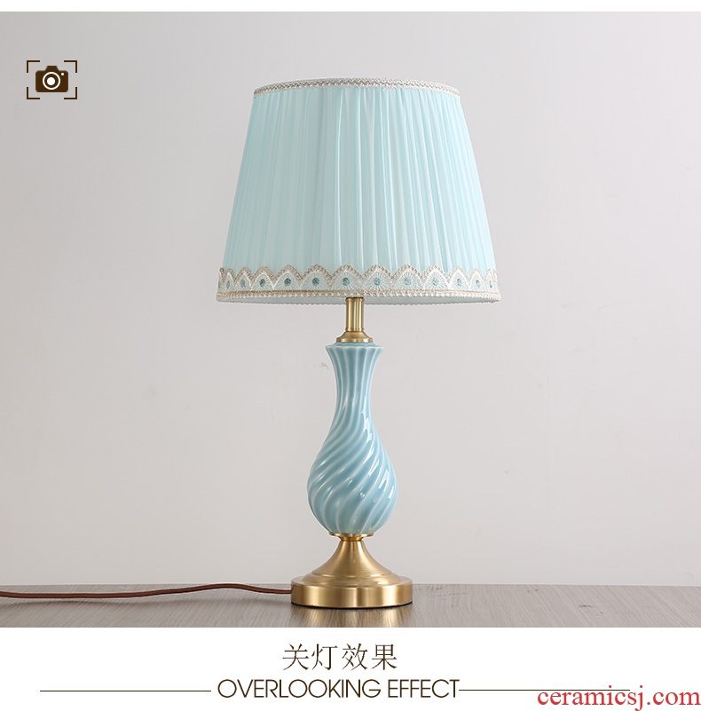 American whole copper light key-2 luxury ceramic desk lamp, LED the study of creative move between example of bedroom the head of a bed chandeliers