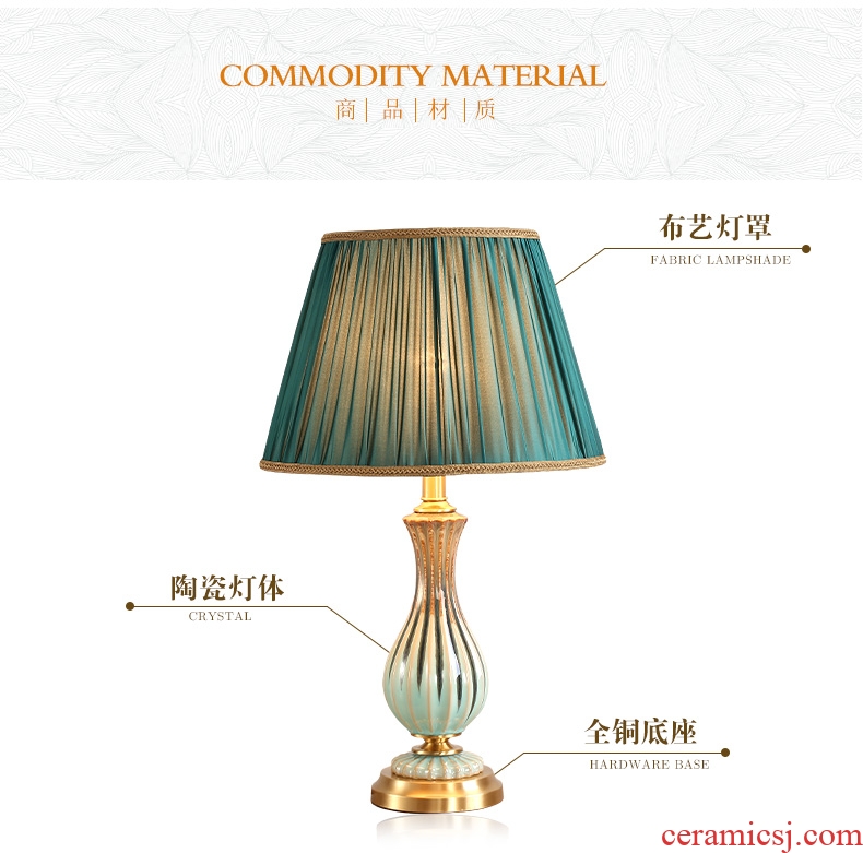 American whole copper ceramic desk lamp LED the study of bedroom the head of a bed model chandeliers contracted sweet and creative move