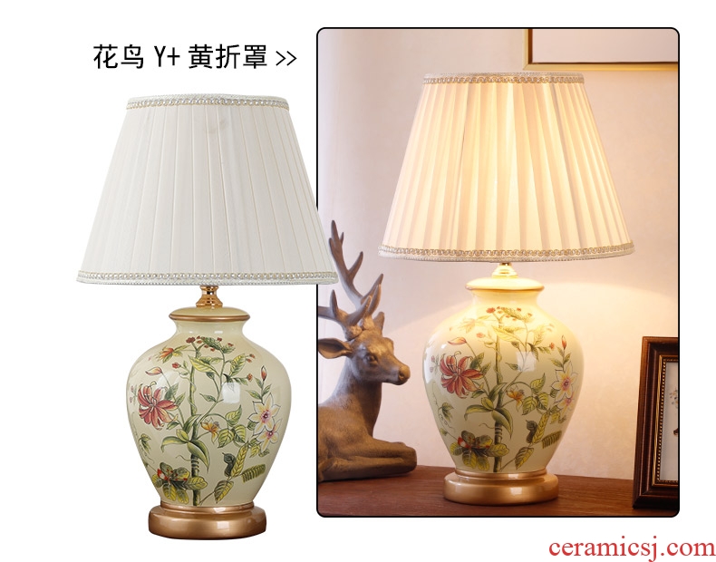 Ceramic lamp American bedroom living room study of new Chinese style restoring ancient ways European - style decorative lamps and lanterns is I warm bedside lamp