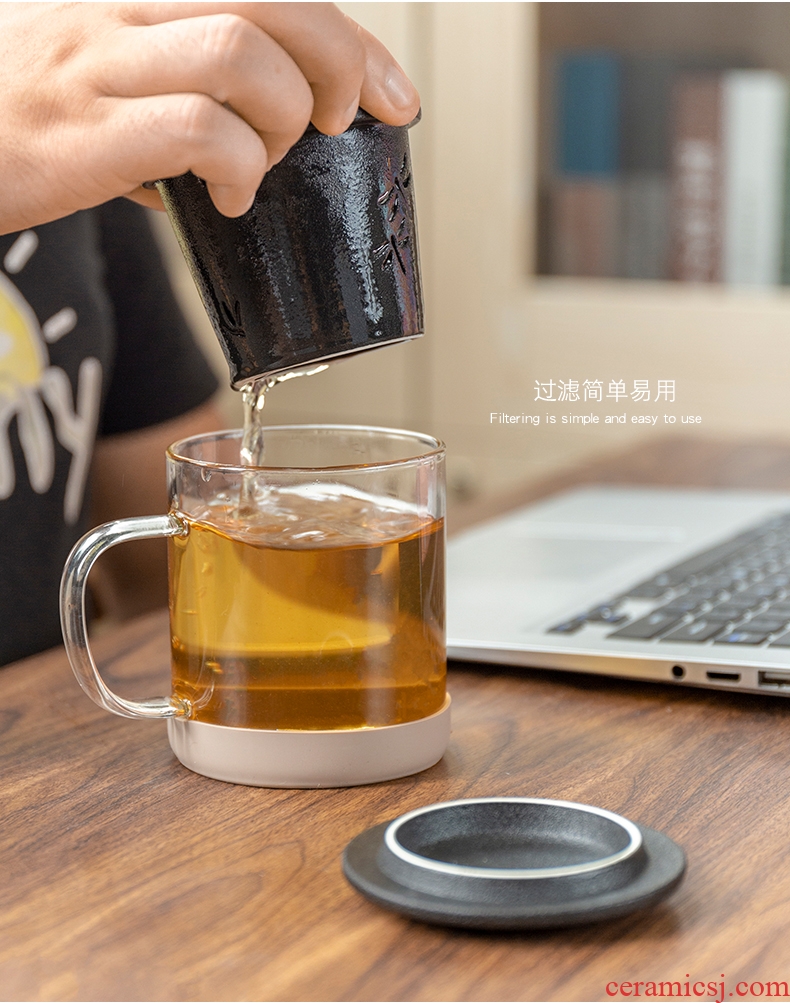 Glass ceramic filter tea cup with lid office keller household ultimately responds kongfu tea cups water