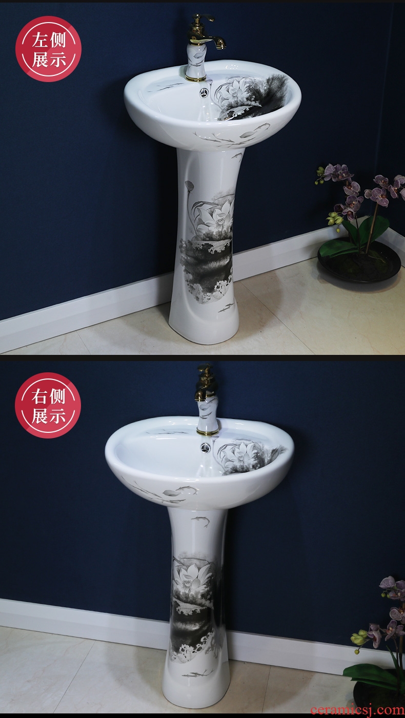 Pillar lavabo toilet basin basin ink lotus one Pillar type lavatory floor art ceramics