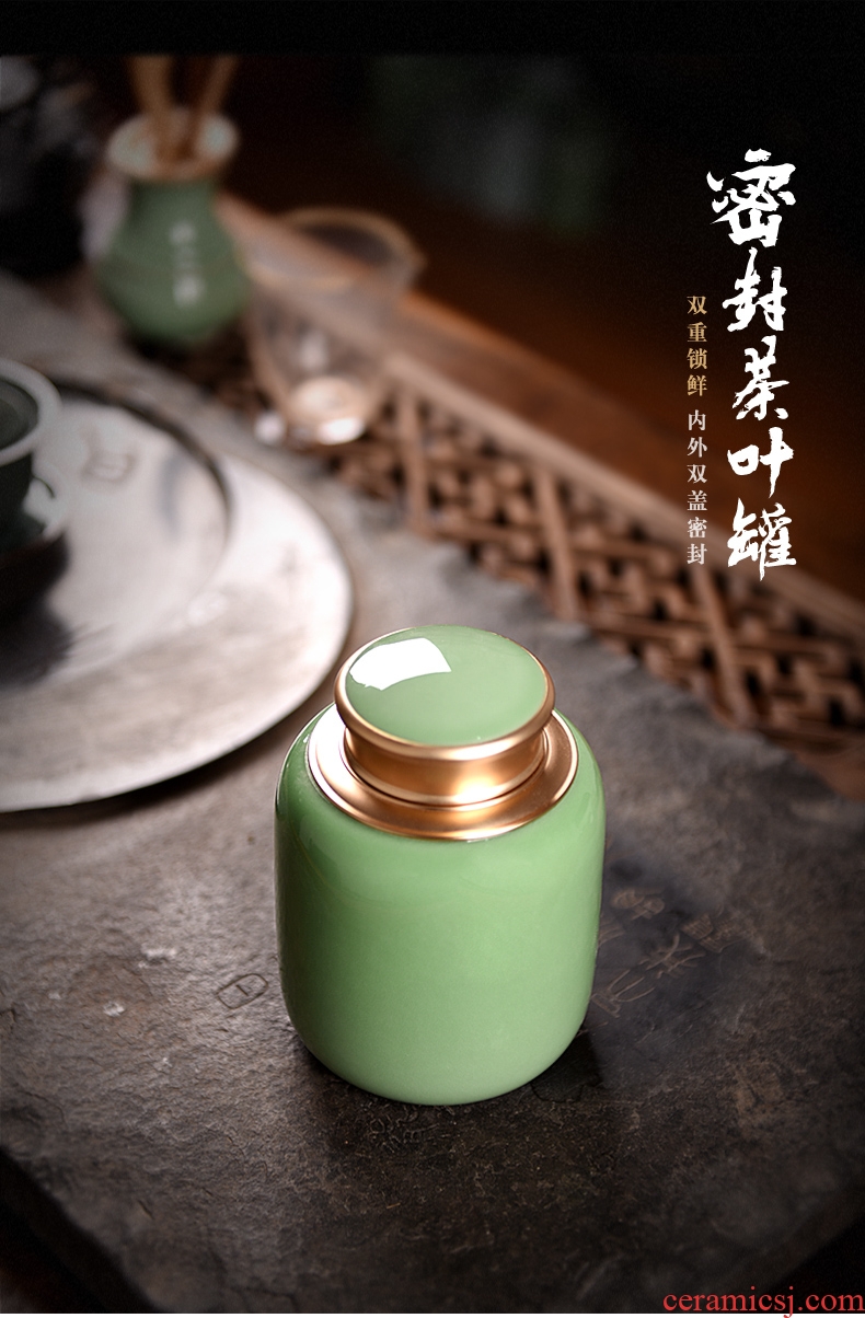 Longquan celadon sealed cans of pu 'er tea ceramic household green tea POTS of tea packaging warehouse large POTS storage tanks