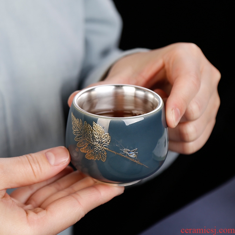 Tasted silver gilding silver cup cup large master cup single cup kung fu tea tea set, sample tea cup individual household ceramics