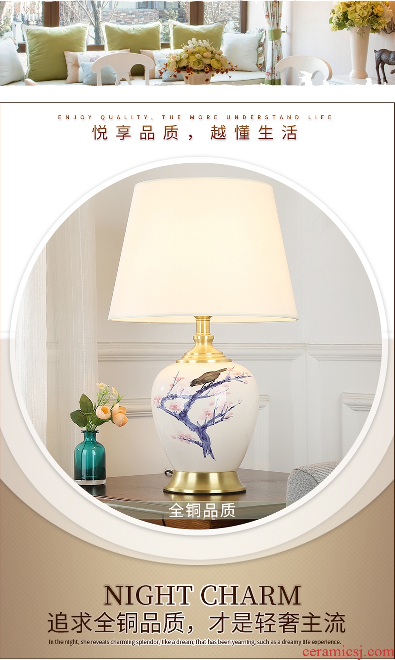 New Chinese style lamp bedroom nightstand creative ceramic restoring ancient ways study sweet household energy - saving control table lamp
