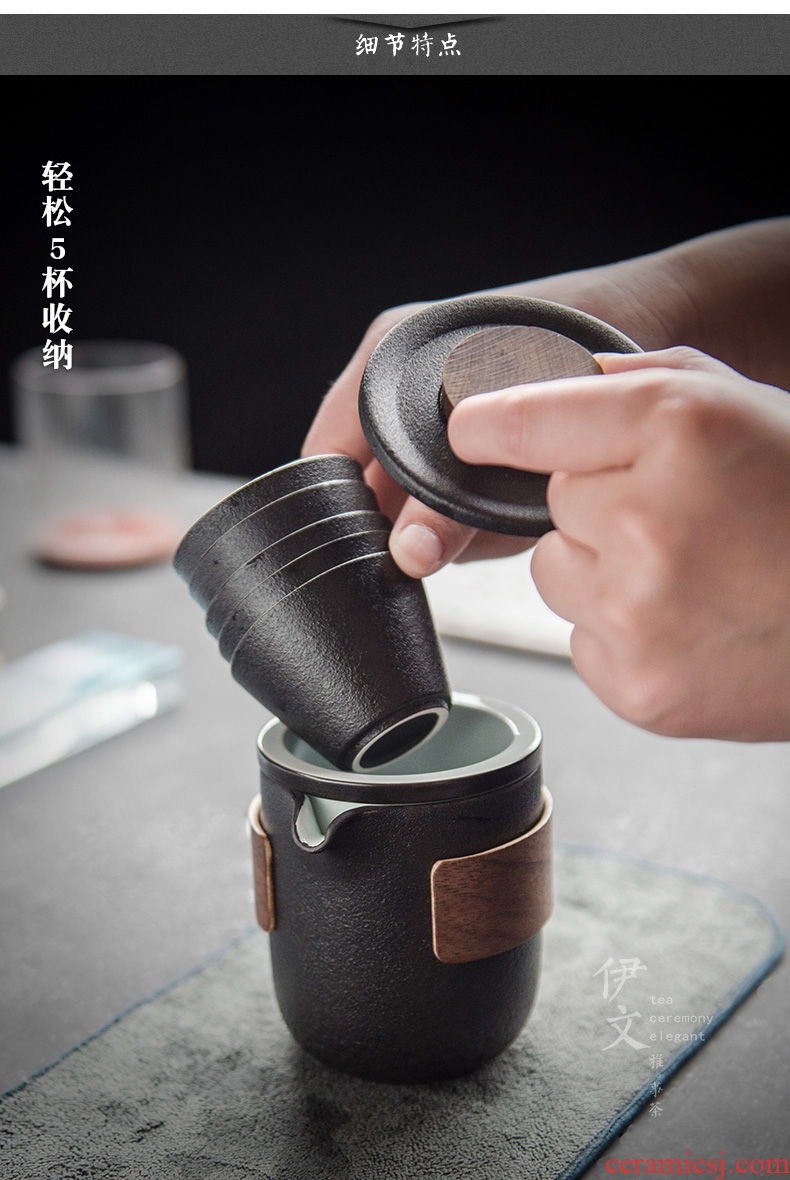 Even travel ceramic tea set portable outdoor crack cup kung fu a pot of simple five cups of tea gift boxes