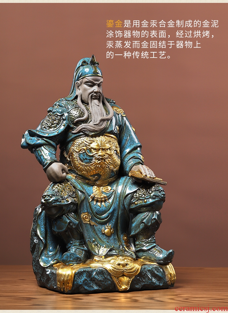 Oriental clay ceramic wen guan gong furnishing articles new Chinese style household wine ark adornment manual sculpture handicraft sitting room