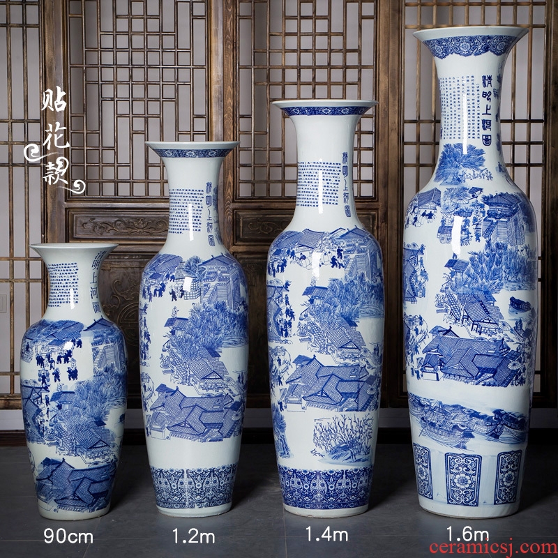 Jingdezhen blue and white porcelain ceramic vases, antique large flower arrangement of Chinese style living room TV cabinet home decoration furnishing articles - 595481935034