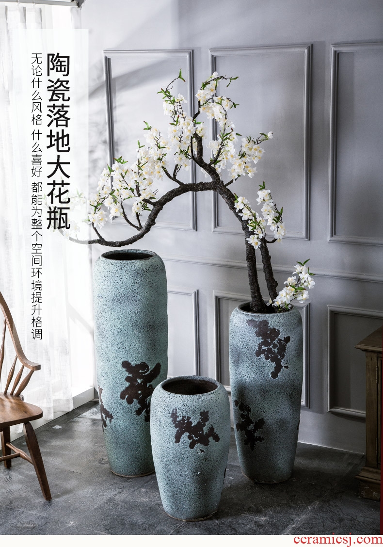 Manual ground ceramic vase black Chinese style living room hotel big TangHua furnishing articles household soft adornment restoring ancient ways - 594245104185