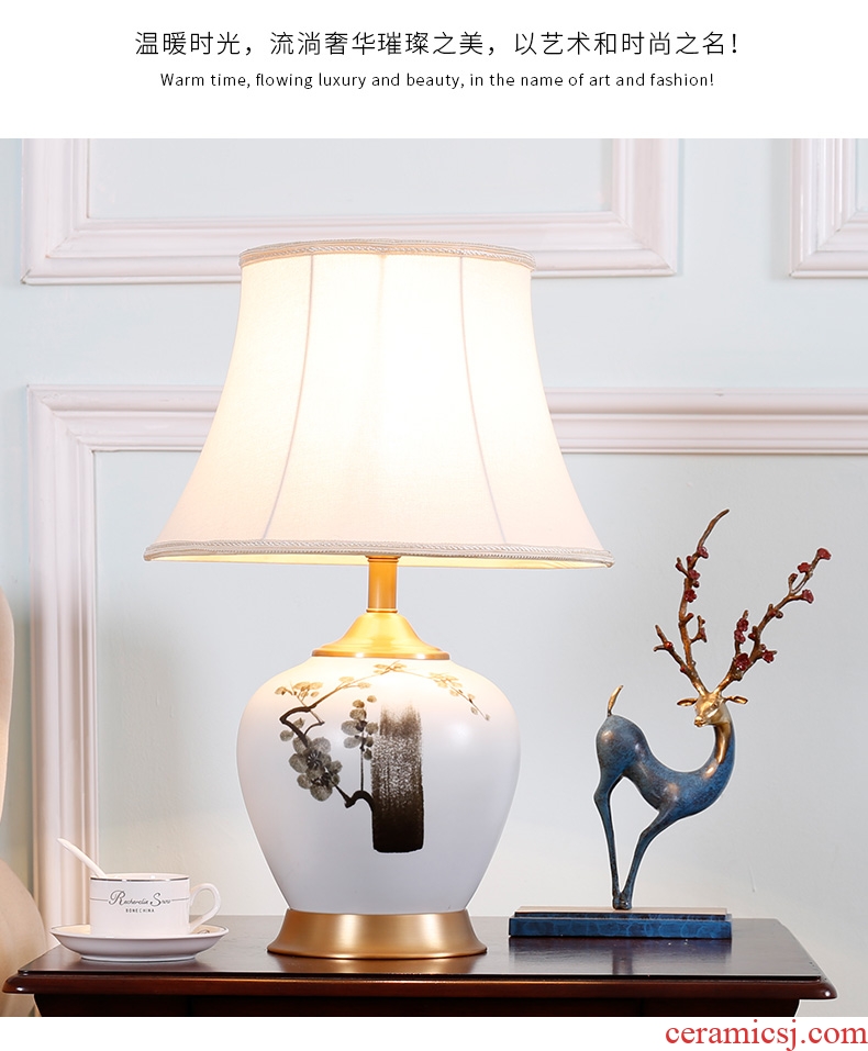 Chinese zen hand - made ceramic desk lamp of new Chinese style living room bedroom berth lamp decoration modern retro warmth