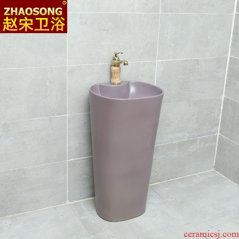 Ceramic column basin Nordic pure color floor pillar lavabo lavatory one-piece household sink basin