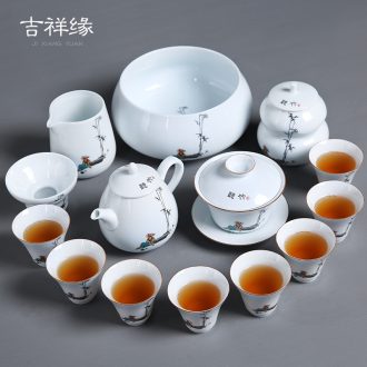 Auspicious margin white porcelain kung fu tea set ceramic tea ware ideas prevent hot teapot teacup bowl of a complete set of caddy