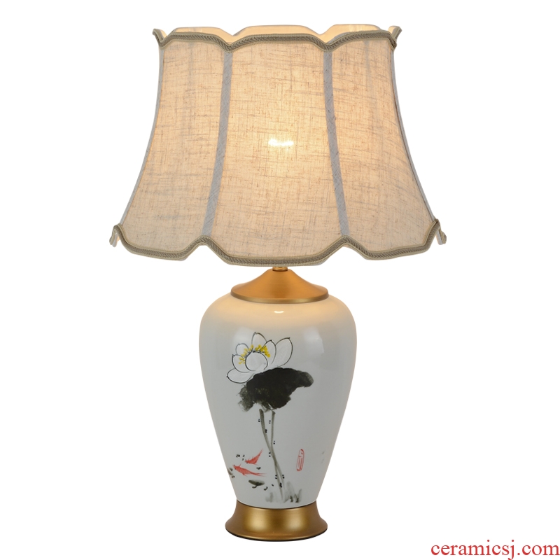 New Chinese style lamp bedside lamp hand-painted ceramic vase decorated living room study bedroom cloth art desk lamp act the role ofing restoring ancient ways