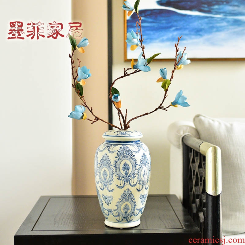 Murphy's new Chinese style classic blue and white big vase furnishing articles jingdezhen ceramic sitting room porch decoration flower arrangement craft