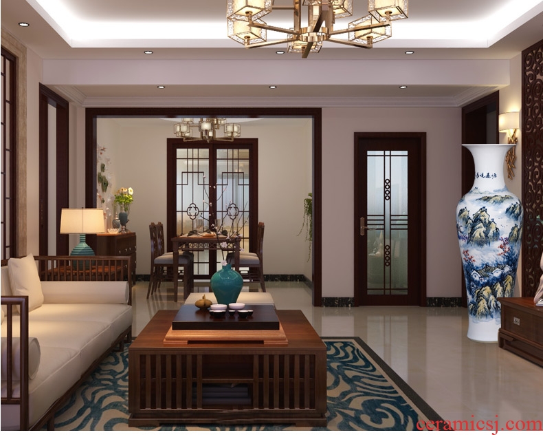 Jingdezhen ceramics hand - made modern Chinese landscape painting of large vase sitting room adornment hotel furnishing articles