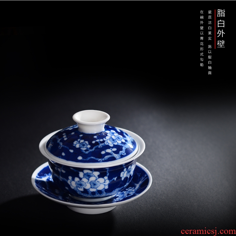 Jingdezhen hand-painted ceramic three tureen manual only worship of blue and white porcelain teacup hand grasp kimchi bowl bowl of kung fu tea set