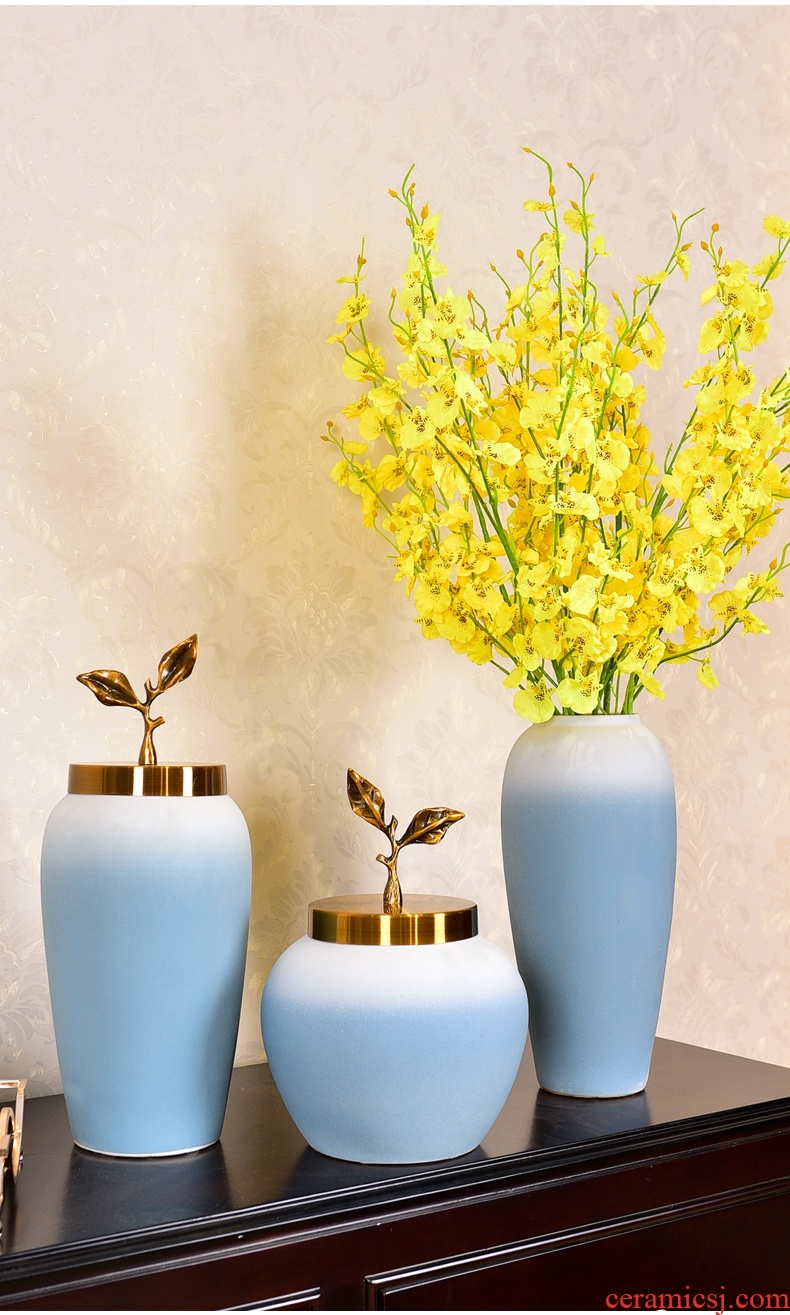 Tank large vases, ceramic flower vase vase of rural creative high blue and white lilies vase vase - 597858539743