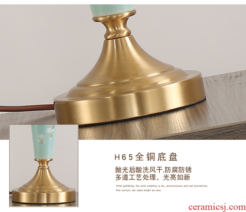 The Plato American full copper ceramic desk lamp LED contracted warmth of bedroom The head of a bed, creative move chandeliers