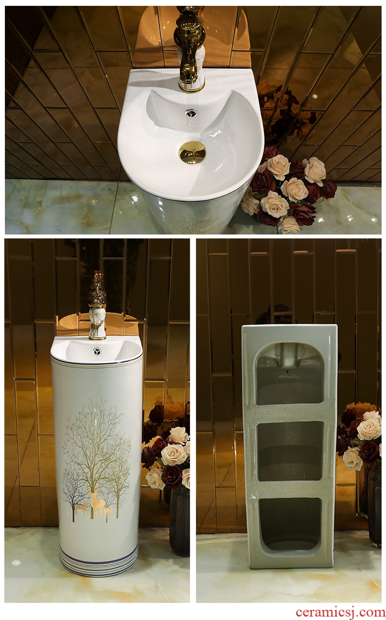 Ceramic column pillar lavabo small toilet basin to post one floor type lavatory basin milu deer