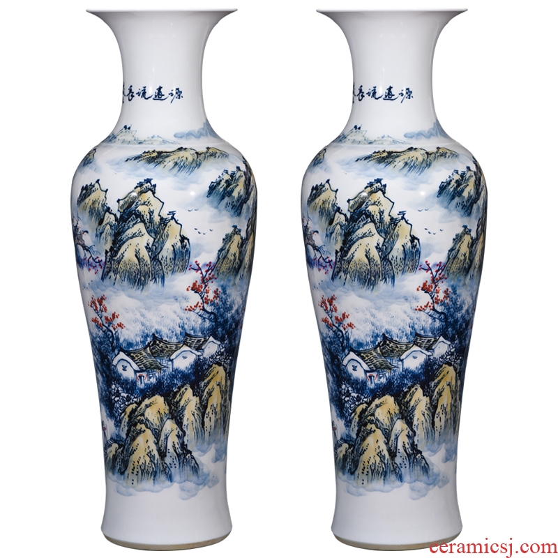 Jingdezhen ceramics hand - made modern Chinese landscape painting of large vase sitting room adornment hotel furnishing articles