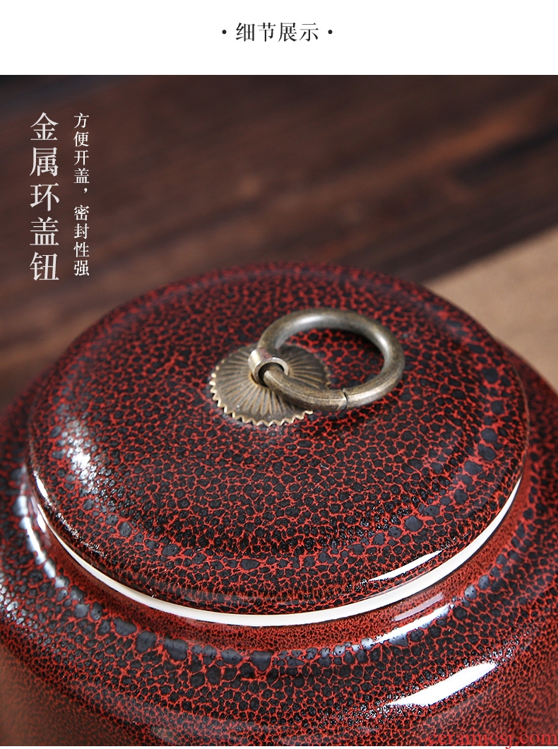 Auspicious edge caddy fixings ceramic large red glaze, a kilo is installed seal storage POTS of tea packaging household