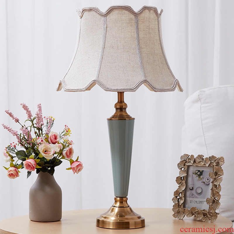 American fashion ceramic desk lamp warm creative living room European - style household adjustable Nordic ins bedroom berth lamp light