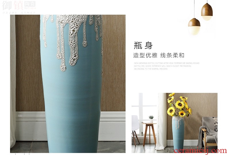 Jingdezhen blue and white ceramics vase of large hotel opening Chinese flower arranging sitting room adornment office furnishing articles - 598117661249