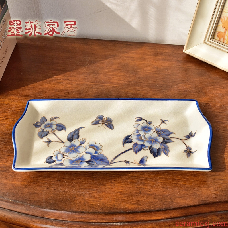 Murphy's new Chinese style classical handmade ceramic bowl American country tea table rectangular table decoration fruit tray
